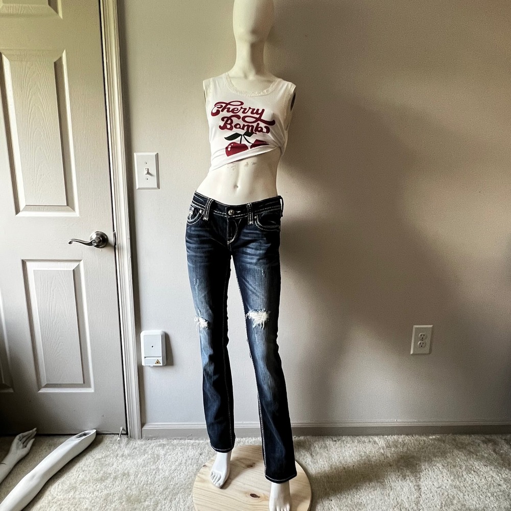 Rock Revival Madison Jeans 28 Y2K Low Rise Distressed Straight Leg Embellished